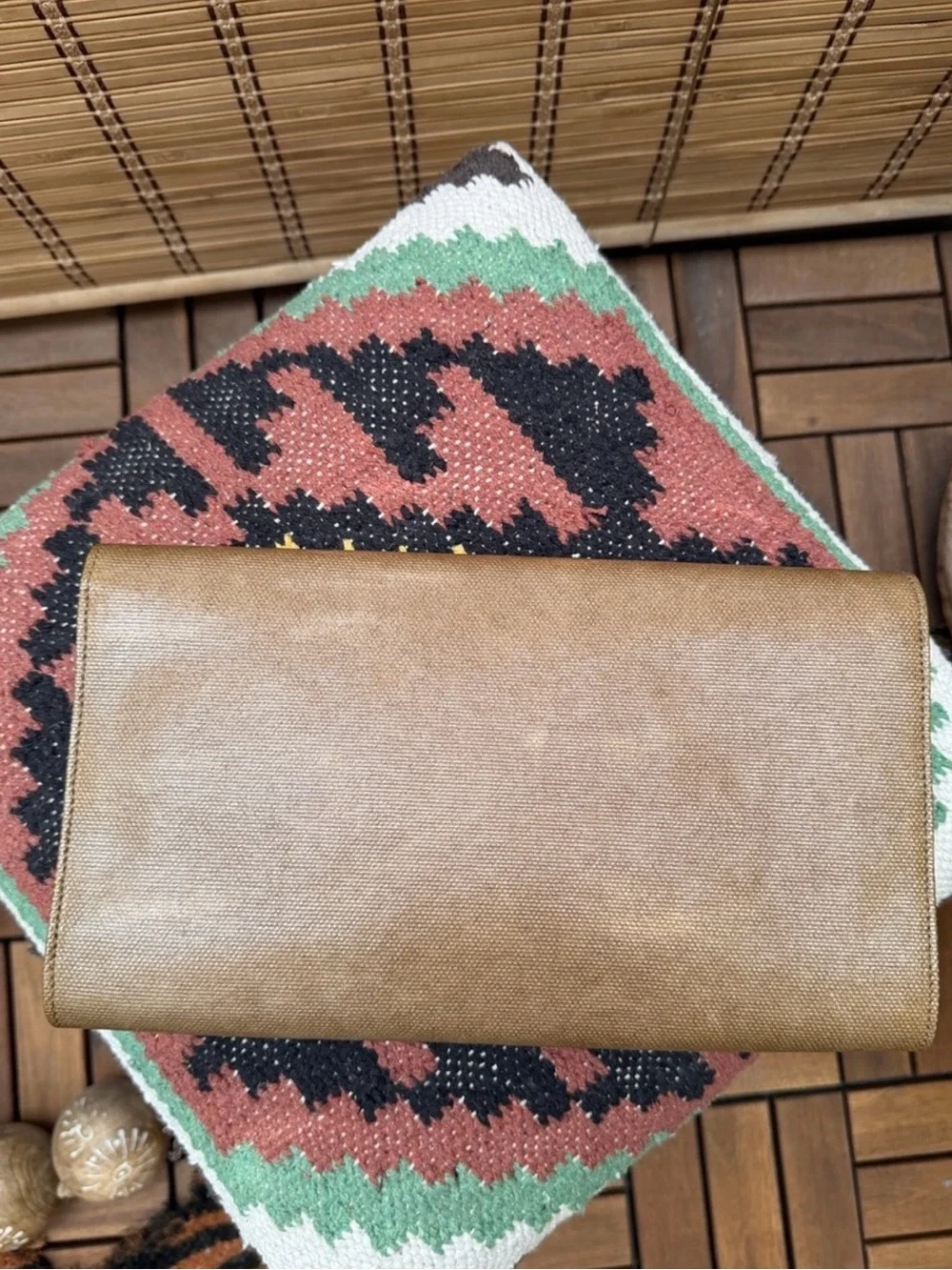 Saint Laurent Olive Brown YSL Embossed Leather Clutch